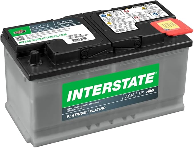 Interstate Batteries Automotive Battery 12V 95Ah (Group Size H8, 49) 900CCA SLI AGM Automobile Replacement Battery for Cars, SUVs, Sedans, Trucks (MTX-49/H8)