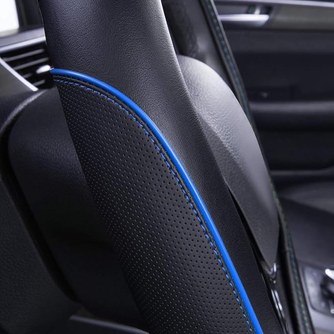 Car Pass Colour Piping Leather Universal Fit Steering Wheel Cover,Perfectly fit for 14.5-15 inches Suvs, Vans, Trucks, Sedans, Cars (Black&Blue)