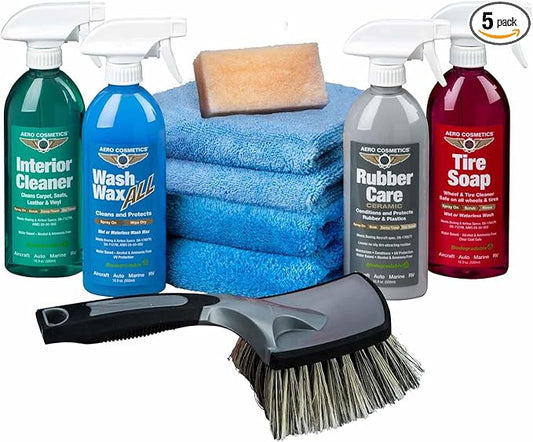 Complete Car Care Kit - Wash Wax ALL, Interior Cleaner, Tire Soap, Rubber Conditioner, Aircraft Grade & Quality for your Car, Boat & RV