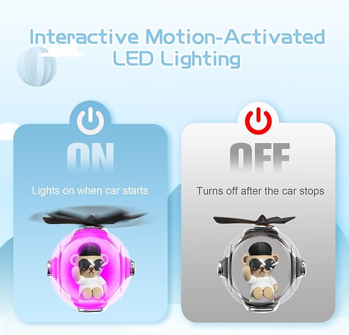 White & Black Bear Car Air Freshener with LED Lights & 4 Scented Pads – Subtle Fragrance, Decorative Auto Accessories