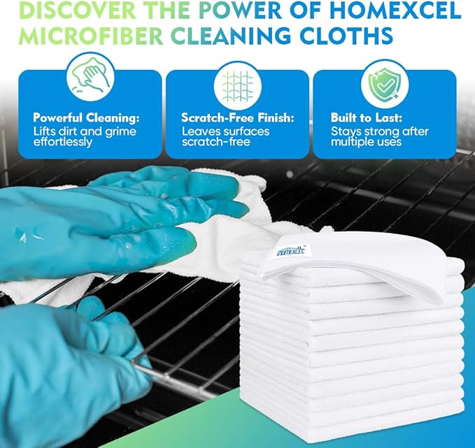 HOMEXCEL White Microfiber Cleaning Cloth 20 Pack 11.5 x 11.5 inch Microfiber Towels for Cars Ultra Absorbent Car Washing Cloth Lint Free Streak Free Cleaning Rags for Car, Kitchen Window