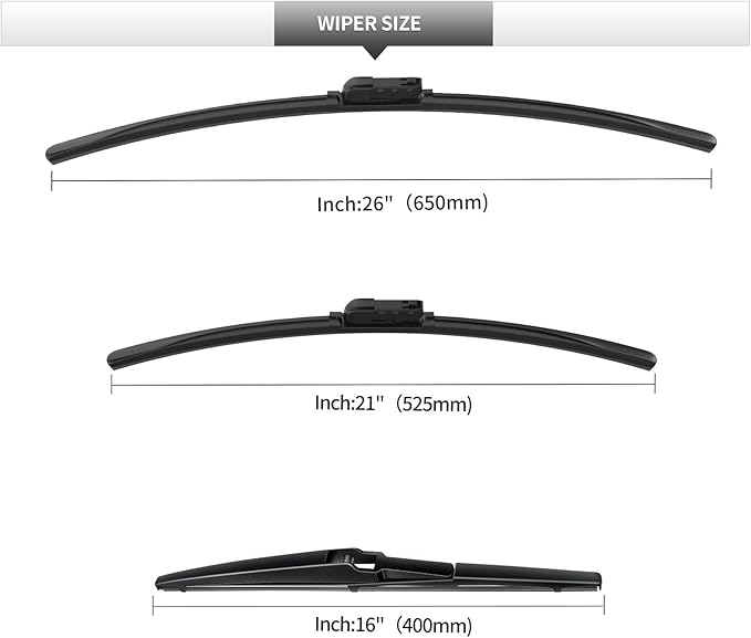 Front and Rear Windshield Wiper Blades, 3 Pcs Front and Back Windshield Wipers Blades Replacement for Lexus RX 2016-2022(Not for 350L 450hL), Car Window Wiper Blades for Lexus RX350 350h 450h