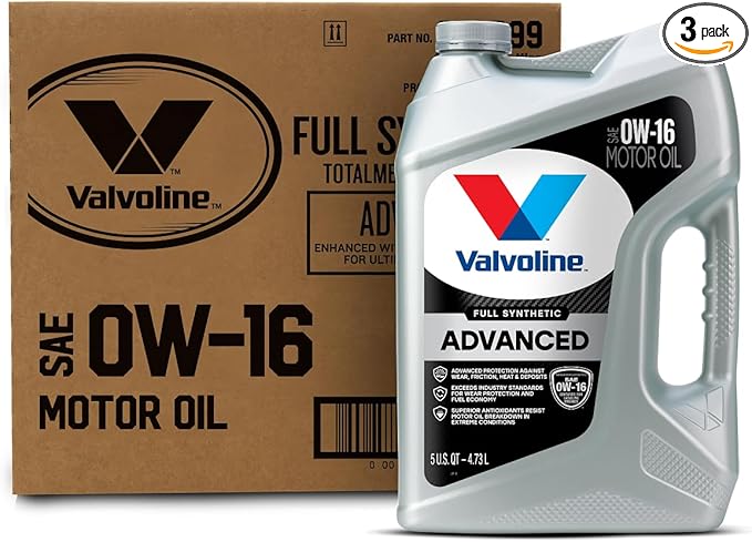 Valvoline Advanced Full Synthetic SAE 0W-16 Motor Oil 5 QT, Case of 3