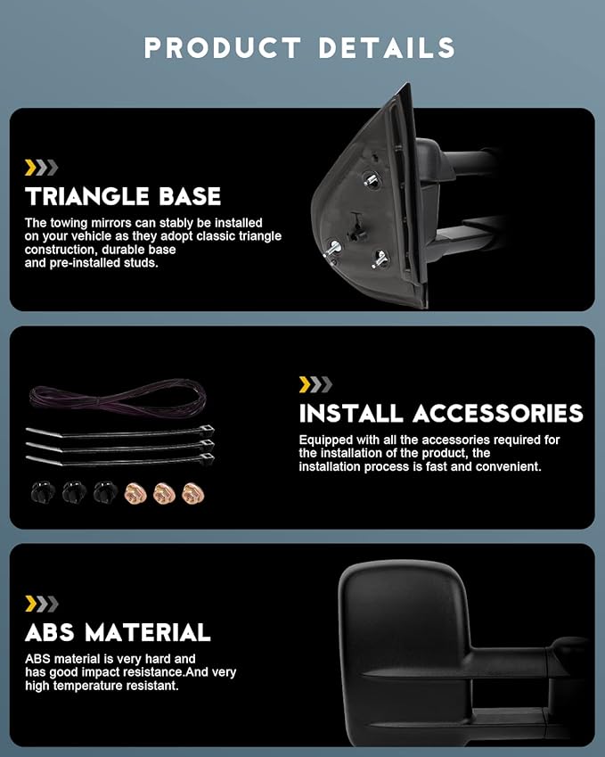 OCPTY Pair Set Towing Mirrors Manual Telescoping Extended Side View Mirror For Chevy Silverado Suburban Tahoe Avalanche, For Gmc Sierra Yukon Xl Yukon (Just Fit 07 New Body Style