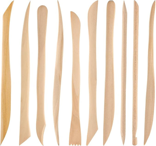 JIYIN 10 Piece Wooden Clay Sculpting Tool, 6'' Double Ended Ceramic Wooden Clay Modeling Sculpture Tool Polymer Pottery Dough Modeling Tool Kit for Cutting Carving Detailing and Smoothing