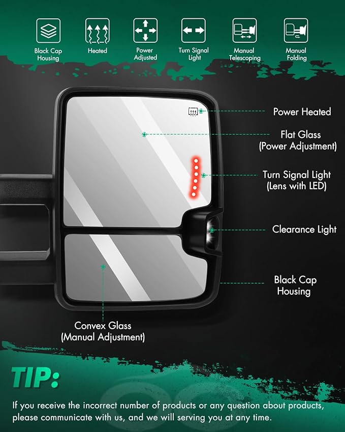 SCITOO Towing Mirrors Fit for 2003-2006 for Chevy Silverado Tahoe Suburban Avalanche for GMC Sierra Yukon for Cadillac Power Adjusted Heated LED Signal Light Manual Folding Pair Tow Mirrors