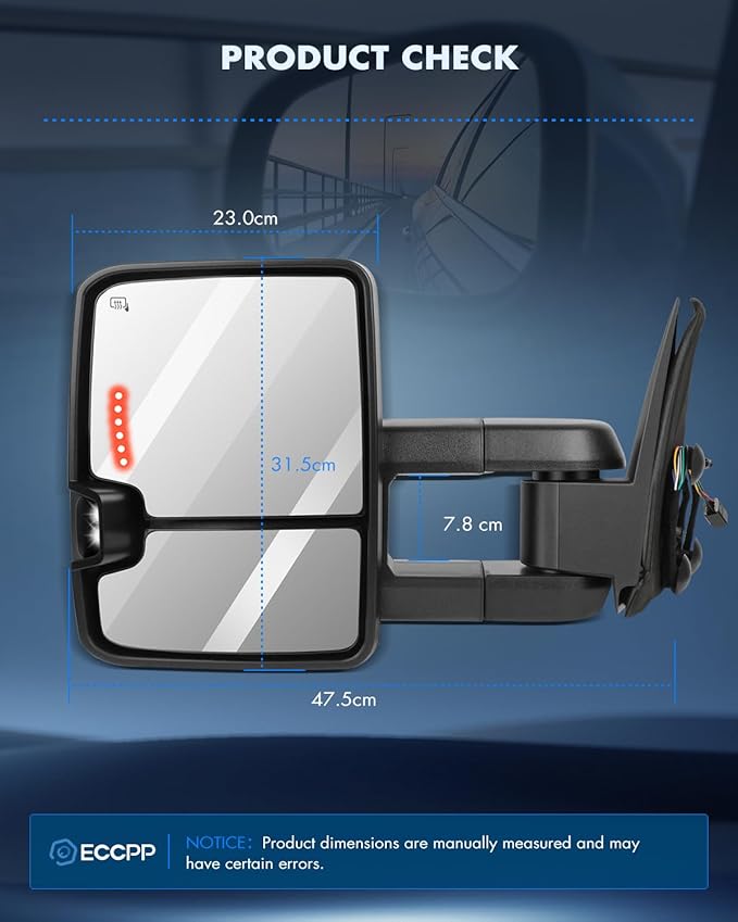 ECCPP Towing Mirrors Tow Mirrors With 1999-2002 For Chevrolet Silverado For GMC Sierra 1500 HD/2500 HD/3500 Power Adjusted Heated Led Turn Signal Width Light Chrome Pickup