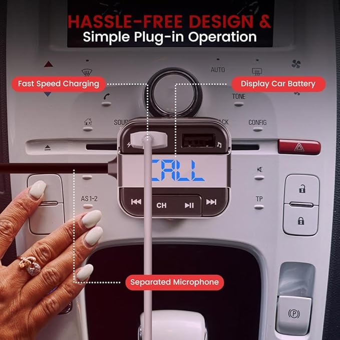 Pyle Cigarette Lighter Bluetooth FM Transmitter - Universal Wireless Car Bluetooth Adapter, Music Audio Stereo Radio Receiver w/Mic, Handsfree Calling, Siri/Google Asst, USB, SD Card Slot - PBT91.5