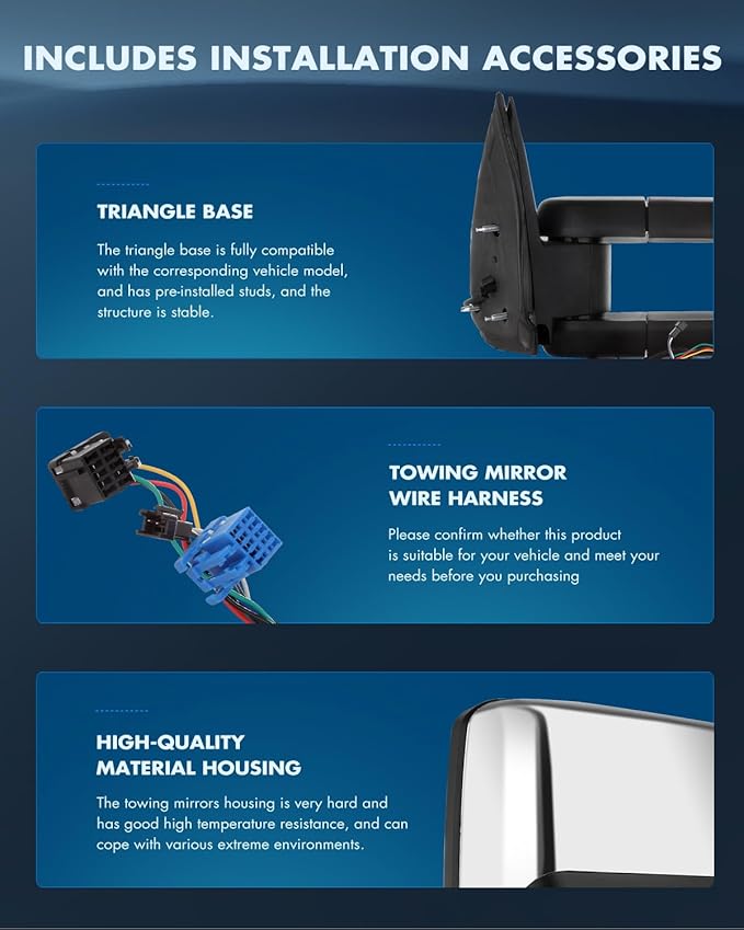 ECCPP Tow Mirrors Pair Chrome Mirror Fit for 2003-06 for Chevy Silverado Suburban for GMC Sierra 1500 2500 3500 Tahoe Towing Mirrors Power Heated Turn Signal Clearance Light Telescopic Manual Folding