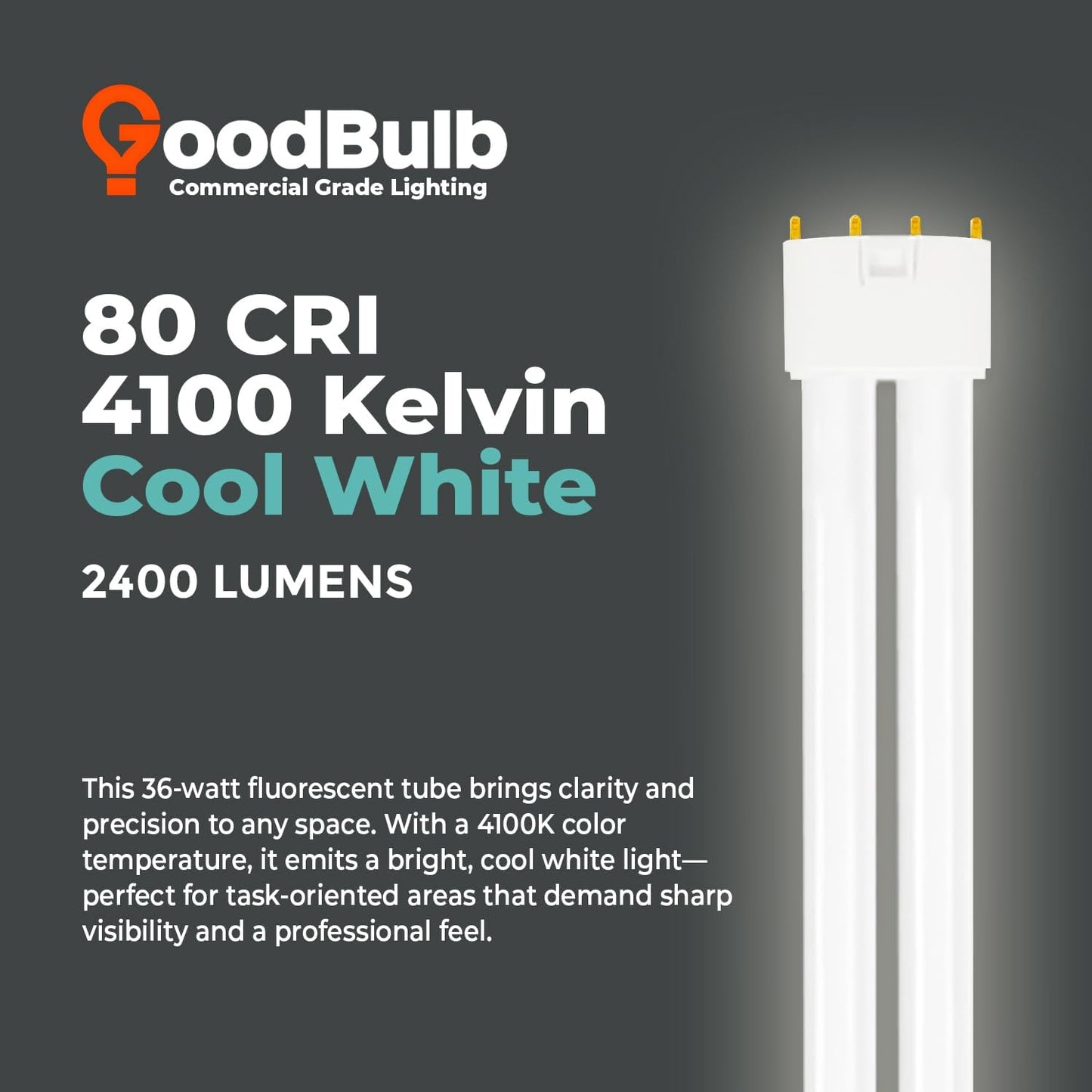 GoodBulb PLL36/841 36W 16.5" Twin Tube Compact Fluorescent Light Bulb 4-pin 2G11 Base 4100K Cool White 2400 Lumen 36000 Hour Long Life Biax Pack of 10