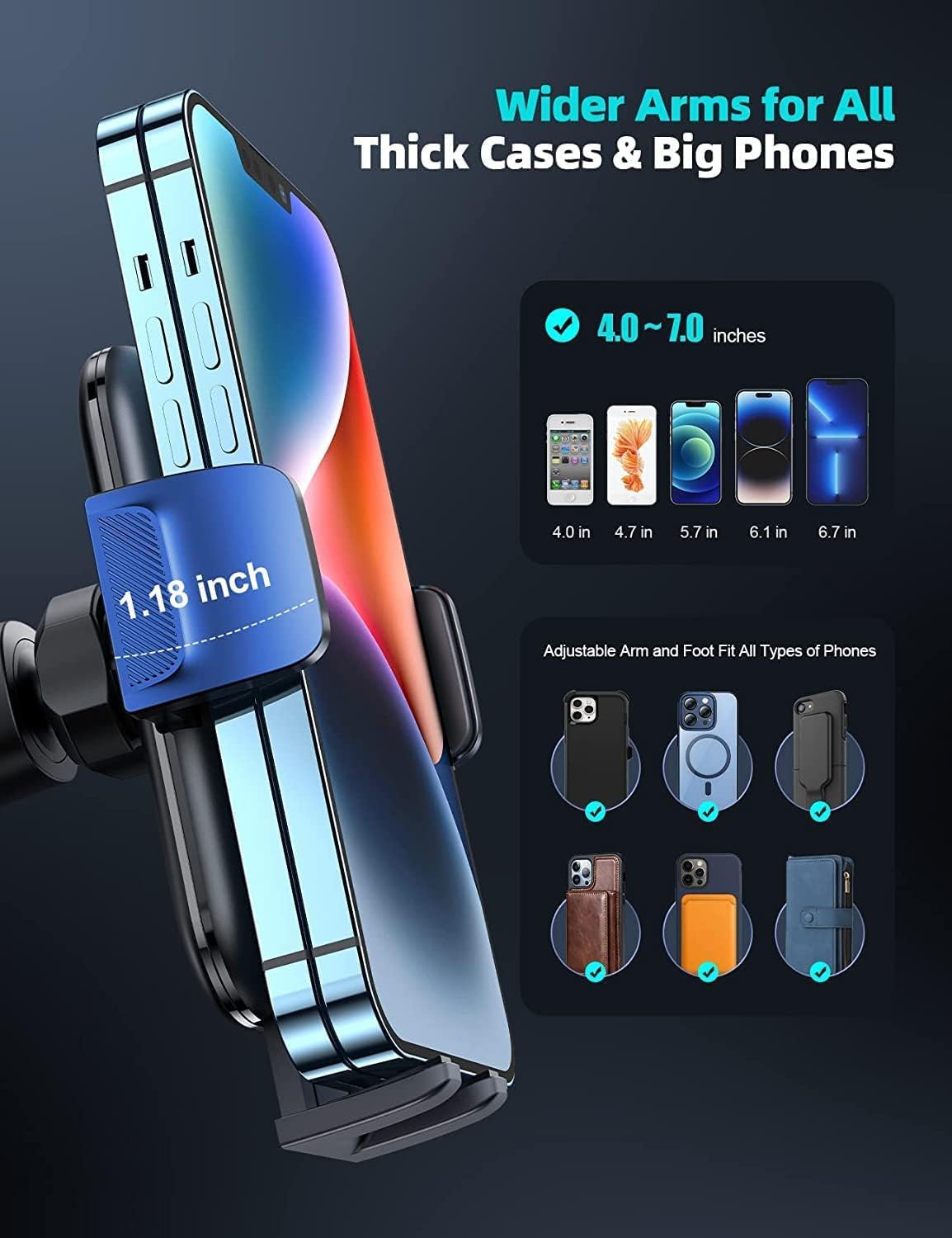 Lamicall 2025 Wider Clamp & Metal Hook Car Phone Holder Vent [Thick Cases Friendly] Phone Holders for Your Car Mount Automobile Hands Free Cradle Air Vent for Smartphone (Wood Grain)