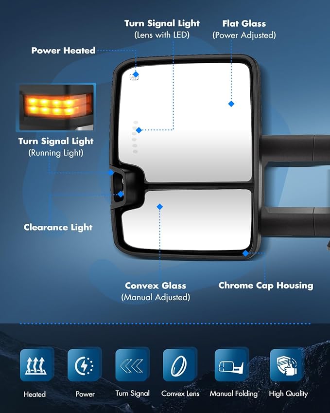 ECCPP Towing Mirrors Fit For 2014-2017 For Chevy Silverado For GMC Sierra 1500 2015-2017 For Chevy Silverado For GMC Sierra 2500/3500 HD Tow Mirrors Power Heated Led Signal Left & Right Side