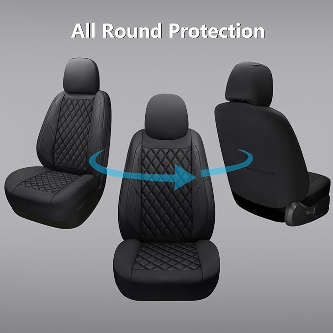 Premium Leather Car Seat Covers Front Pair,Universal Fit for Cars,Trucks&SUVs,Waterproof Car Seat Cushion,Full Coverage Car Seat Protector with 2 Seats,Black