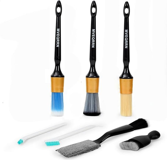 7PCS Car Detailing Brush Set,Boar’s Bristle Car Cleaning Detail Brush kit,Ultra Soft No Scratch Car Dust Brush,Car Interior Detailing Brushes Kit,Detail Brush Car Detailing for Interior Exterior(gold)