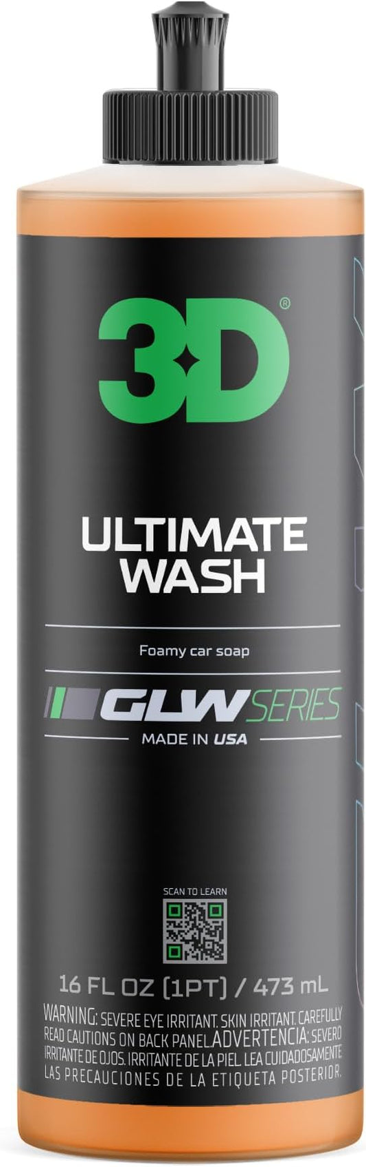 3D GLW Series Ultimate Wash – pH Neutral Car Wash Soap with Ultra Foam – Scratch-Free, High-Foaming Shampoo for Paint Protection – Safe for All Finishes - 16 oz