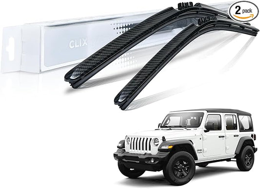 Clix Wipers - Jeep Wrangler & Gladiator (16"/16") Black Carbon Windshield Wiper Blades (All Wrangler & Gladiator Models), All-Weather Replacement Wipers-Set of 2, Includes Quick Clips (1997-2025)