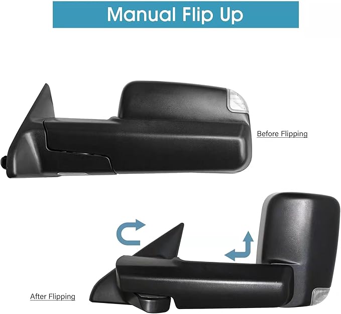 BOOLEE Towing Mirrors Compatible with 2009-2018 Dodge Ram 1500 2500 3500 with Turn Signal Lamp Puddle Light Temperature Sensor Power Heated Pickup Truck Tow Mirrors Black