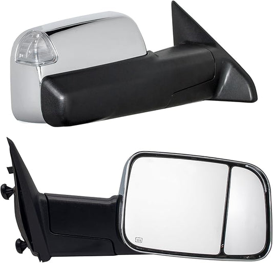WLLW Towing Mirrors fit for 2009 2010 2011 2012 2013 2014 2015 2016 2017 2018 Dodge Ram 1500 2500 3500 Pickup with Power Adjusted Heated Turn Signal Light Temperature Sensor Puddle Lamp Chrome Cap
