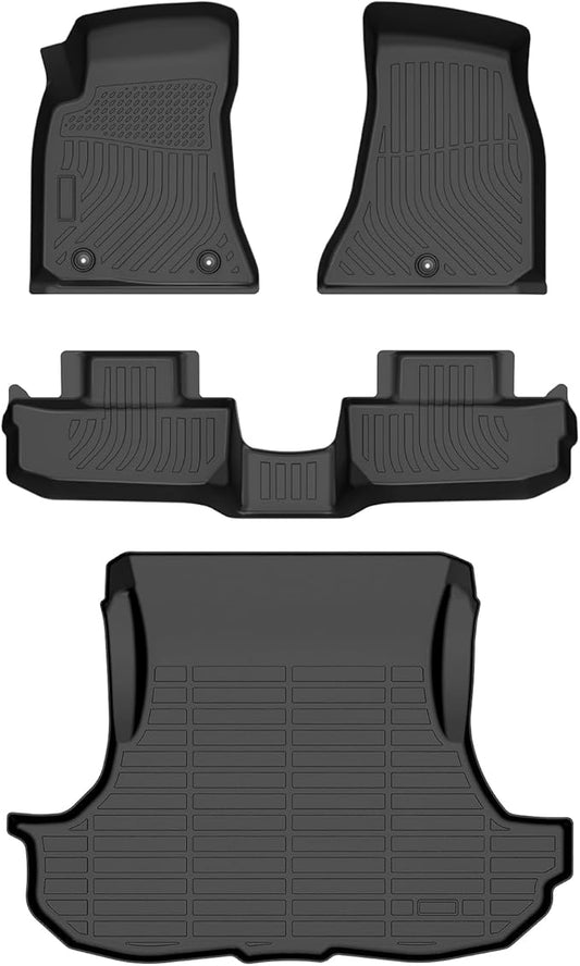 Floor Mats & Cargo Liner for Dodge Challenger RWD 2015-2023, All Weather Automotive TPE Floor Liners Set Anti-Slip Waterproof Accessories (Car Mats+Trunk Mat) Black