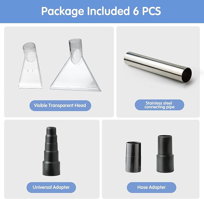 Universal Clear Vacuum Extraction Accessory Compatible with All Shop Vac Extractor, Wet Dry Vacuum Cleaner Attachments for Upholstery & Carpet Cleaning & Car Detailing