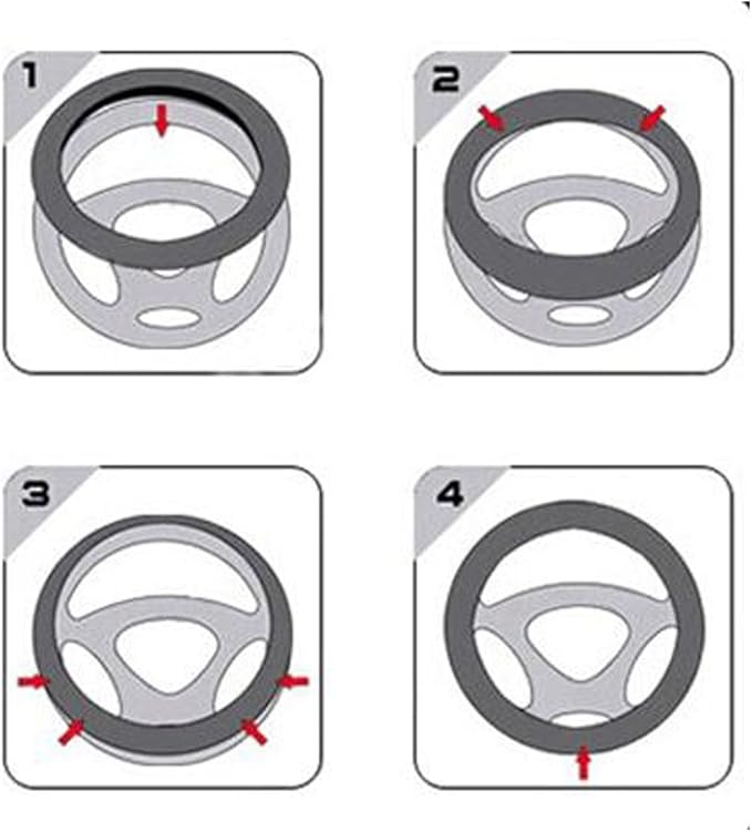 SHIAWASENA Car Steering Wheel Cover, Leather, Universal 15 Inch Fit, Anti-Slip & Odor-Free (Black&Bright Red)