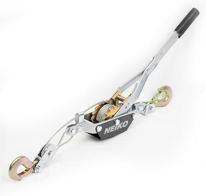 NEIKO 02252A Come Along Winch, 2-Ton (4000 Lbs) Pulling Capacity, 7.2 Ft, 2 Hook, Heavy Duty Power Cable Come Along Tool with Dual Gears, Hand Winch Cable, Automotive Hoist Winch Puller, Recovery Gear