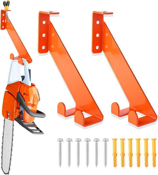 3 in 1 Chainsaw Holder 10" - Heavy Duty Chainsaw Wall Mount, 10 Gauge Steel Chain Saw Hanger for Garage Organization, Hefty Rack Storage Organizer for Chainsaw Accessories and Tools, 180lbs Capacity