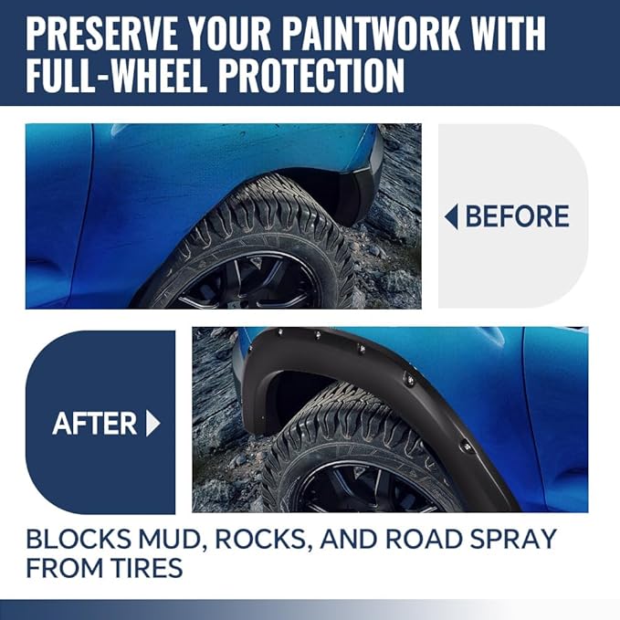 6PCS Fender Flares Fit Ford Ranger 2011 2012 2013 2014 2015 2016 Smooth Riveted Style Wheel Trim Accesorios