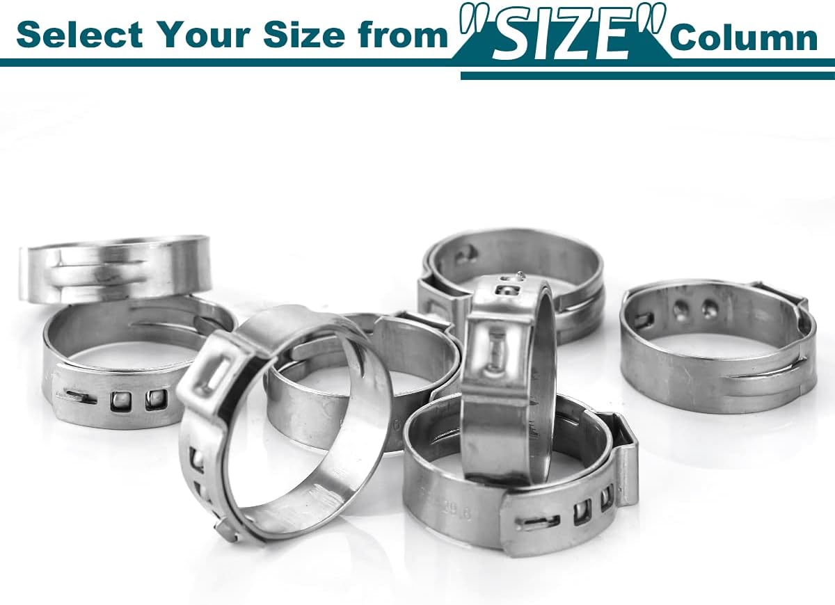 LOKMAN 50 Pack 1/2 Inch PEX Cinch Clamps, Stainless Steel Rings Pinch Clamps for PEX Tubing Pipe Fitting Connections (1/2 Inch)