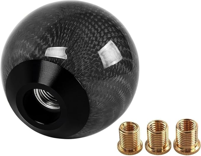 Real Carbon Fiber Shift Knob Gear Shifter Knobs with 3 Adapters Round Ball for Most Manual Car Universal Gear Shift Knob (Black)