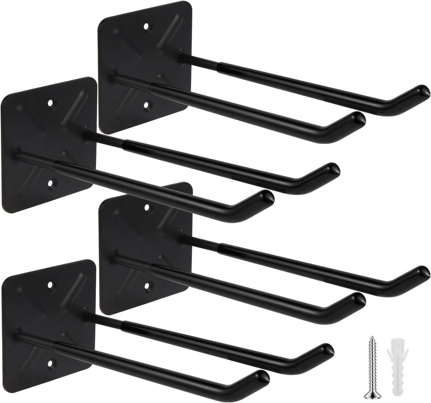 Steel Garage Storage Hooks Wall Tool Organizer, 12.4 Inch Garage Hook Heavy Duty Utility Storage Hangers Black for Ladders, Chairs, Garden Tools, Set of 4