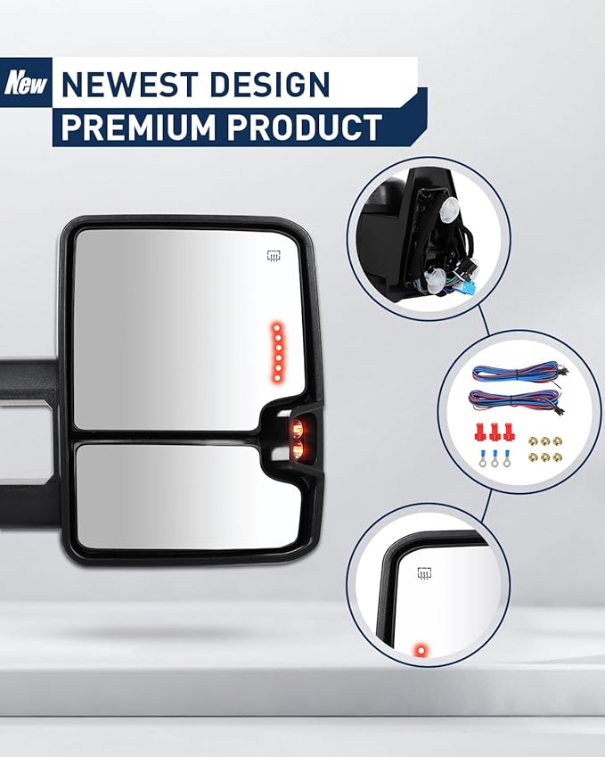 ECCPP Tow Mirrors Towing Mirrors Compatible With 2003-07 For Chevy For GMC Pickup With Left Right Side Power Adjusted Heated Arrow Light Width Light With Black Housing