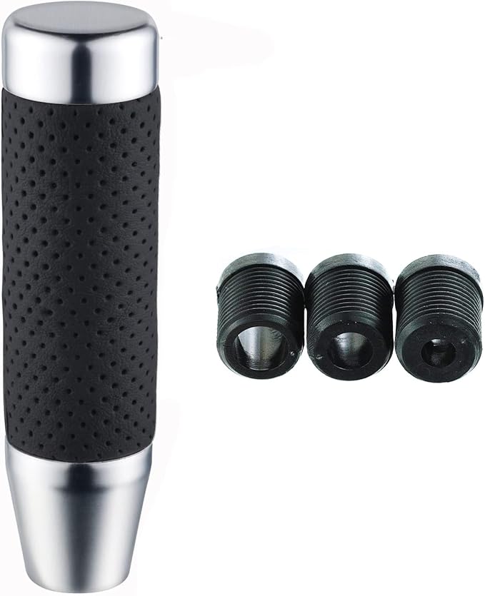 Abfer Weighted Shift Knob Short Stick Gear Shifter Adapter Leather Shift Knobs for Most Automatic Manual Vehicle Trucks,Silver