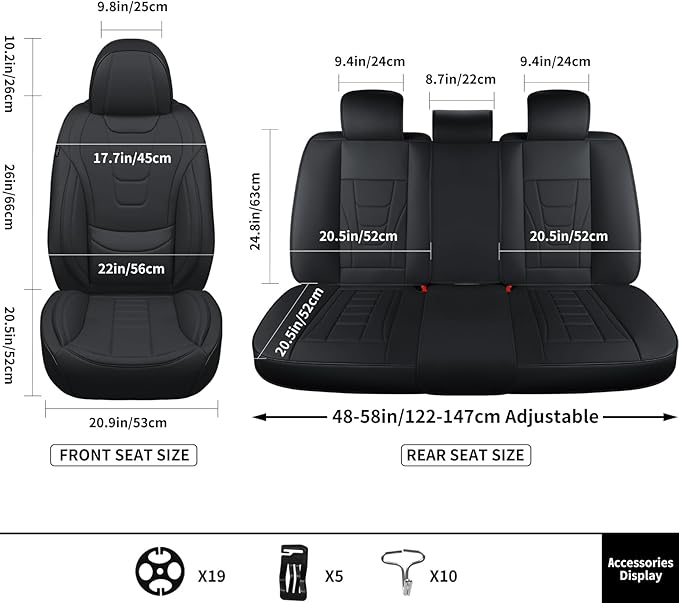 Car Seat Covers for Full Set – Waterproof & Breathable Faux Nappa Leather, 360° Wrap Design, Airbag Compatible, Lumbar Support, Perfect for Drivers With Back Pain From Sitting Too Long – Black