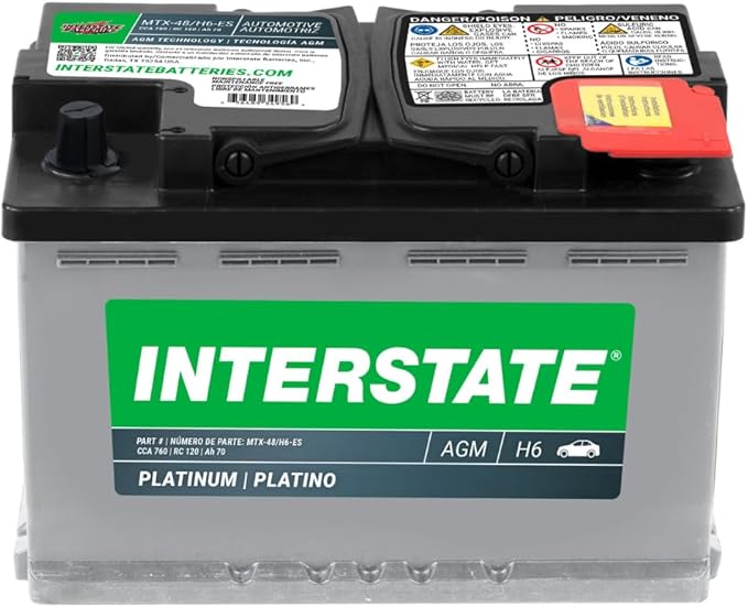 Interstate Batteries Automotive Battery 12V 70Ah (Group Size H6, 48) 760CCA SLI AGM Automobile Replacement Battery for Cars, SUVs, Sedans, Trucks (MTX-48/H6)