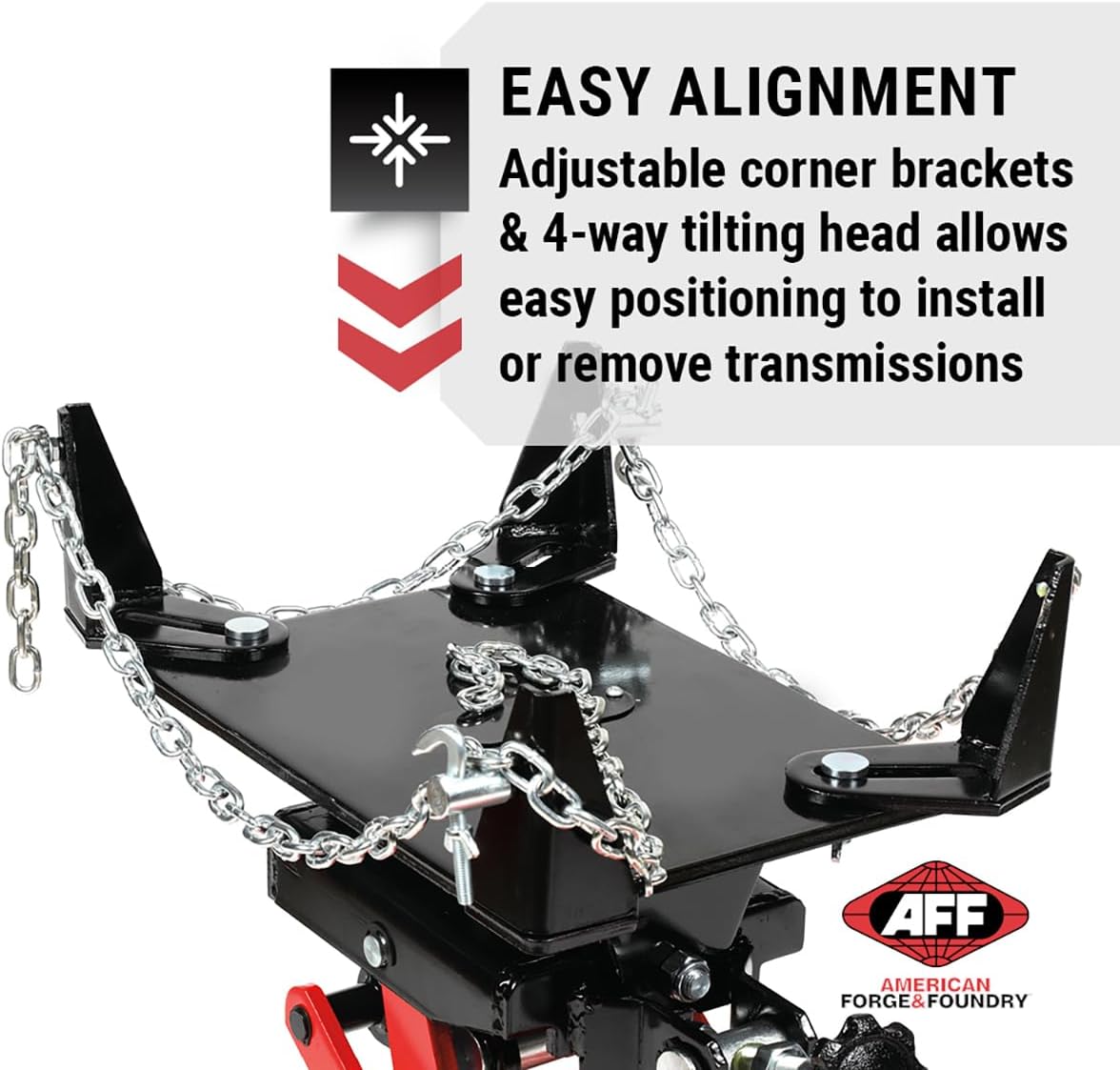 AFF Low Profile Manual Hydraulic Transmission Jack - Heavy Duty Steel Body, Adjustable Saddle with Safety Chain & 360 Handle - for Transmissions, Transfer Cases & Differentials (Multiple Capacities)