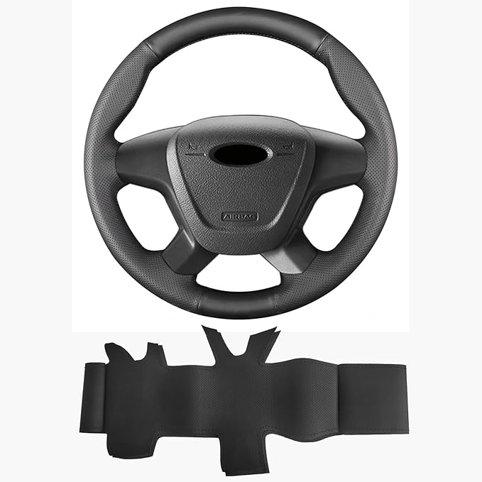 Hand Sewn Steering Wheel Cover,Fit for Ford 2014 Transit Connect Wagon/2013 Transit Custom/2012 Tourneo Custom Concept,Non-Slip Breathable Microfiber Leather Steering Wheel Cover on Wrap DIY