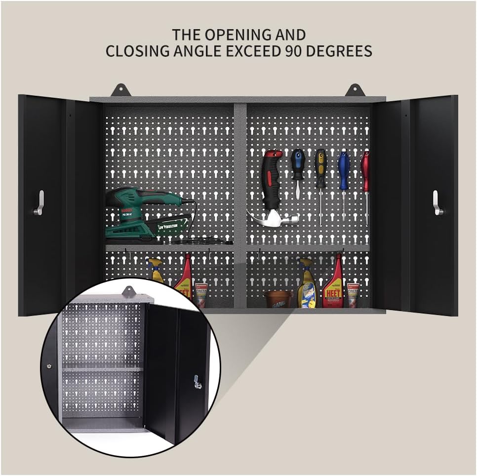 JZD Steel Garage Wall Mounted Tool Cabinet, Black & Grey