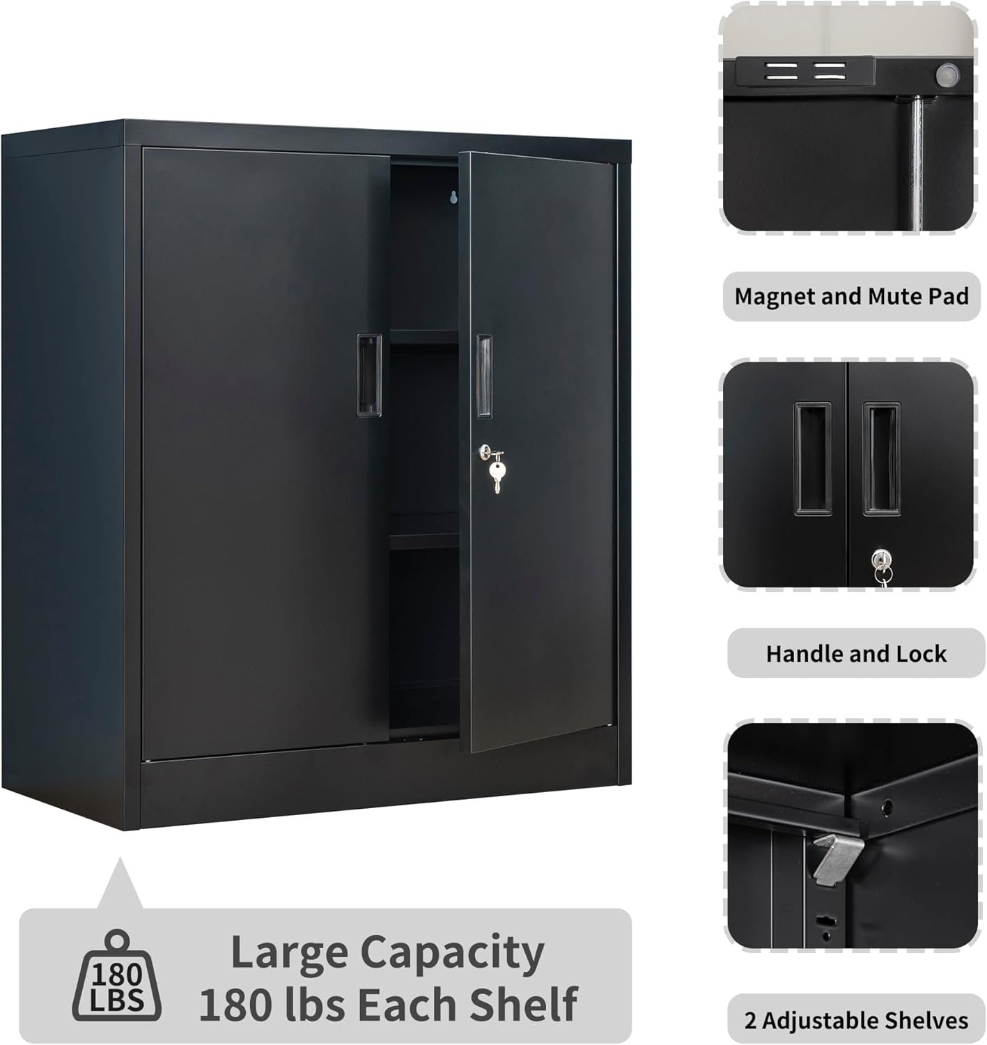 Metal Storage Cabinet, 36.2" H Locking Storage Cabinet with Adjustable Shelves for Garage, Home, Office, Utility Room-Black