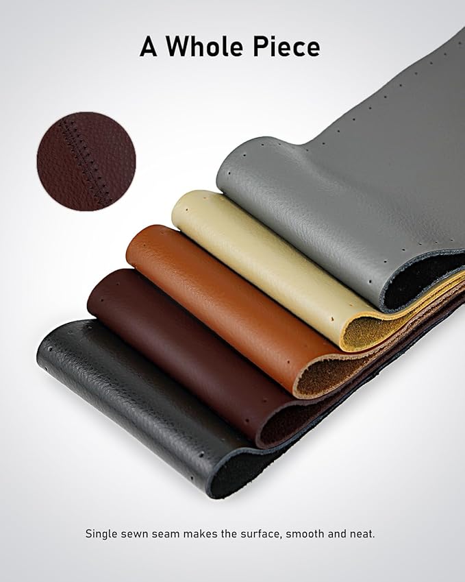 BELINOUS Leather Steering Wheel Cover Lace Up, Stitch On Wrap, Universal Fit 13-20 inch Car Truck SUV Pickup Boat, A Whole Piece of Cowhide, DIY Stitch w/Needle Thread (Size S4, Coffee)
