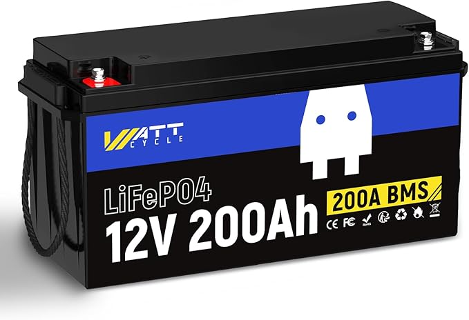 WattCycle 12.8V 200Ah LiFePO4 Lithium Battery 1 Pack - 15000+ Cycle Life, Integrated 200A BMS, Extreme Temperature Resilience - Perfect for RV, Camping, and Home Energy Storage.