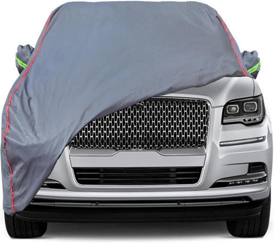 AUQDD 6-Layers PEVA New Material Sedan SUV Full Padded Car Cover Waterproof All Weather Weatherproof UV Sun Protection Snow Dust Storm Resistant Outdoor Exterior Custom Form-Fit Straps 214"-232" Gray