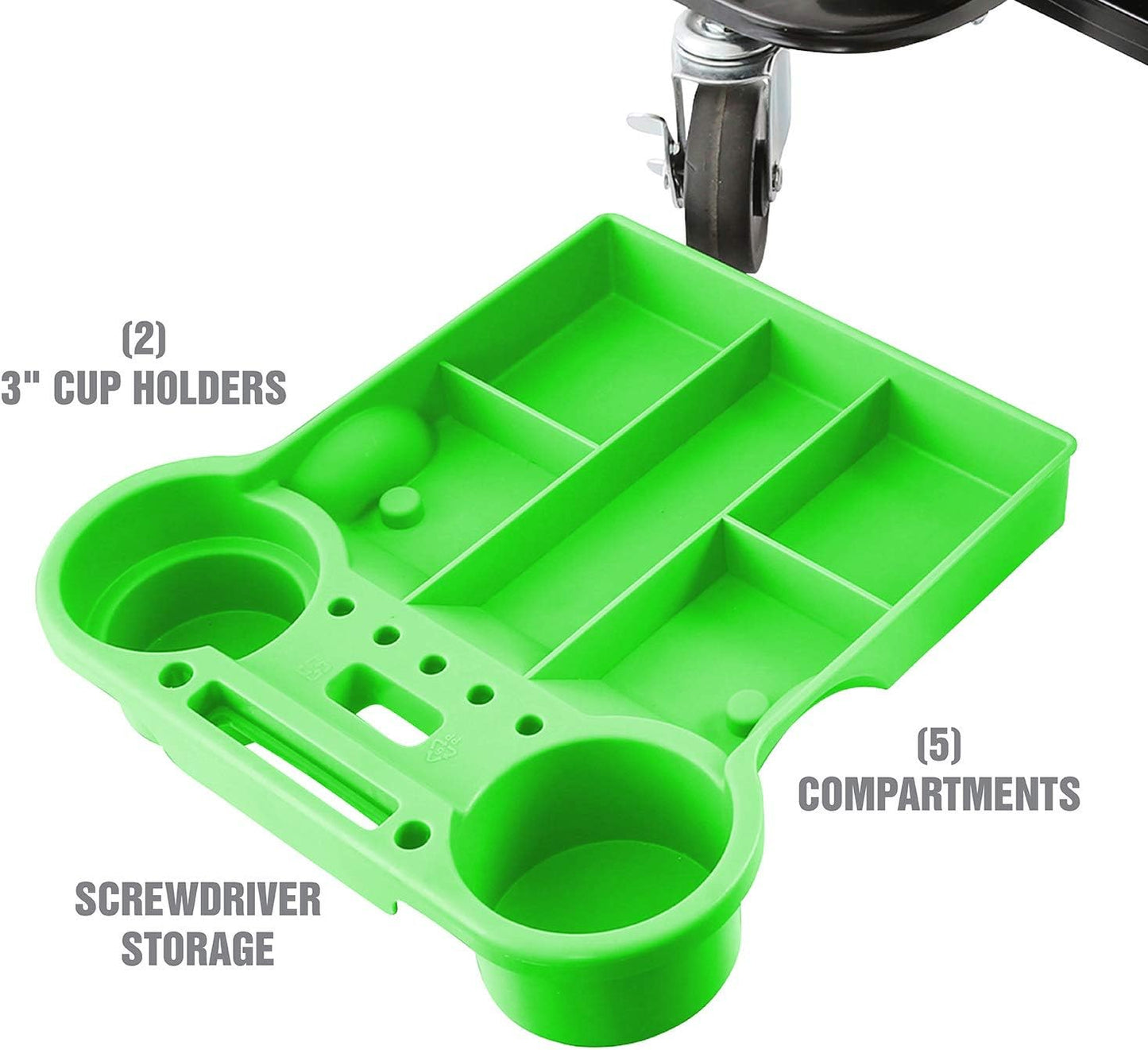 OEMTOOLS 24986 Heavy-Duty Rolling Workbench and Creeper Seat, Mechanics Stool with Wheels, Creepers, Shop Stools with Wheels, Automotive, Green and Black 300 LB Capacity