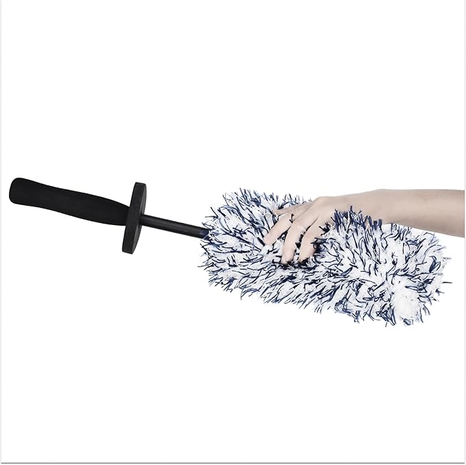 Car Cleaning Brush Rim Brush Wheel Cleaning Brush, Metal Free Soft Synthetic Wool Car Cleaning Brush, Highly Water Absorption Wheel Brush (Black White), Middle