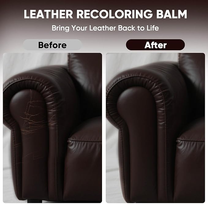 Leather Recoloring Balm - Scratch Repair & Color Restore Kit for Faded Leather, Leather Couch & Car Seats - 12OZ Leather Restorer Balm for Furniture, Auto Interior, Vinyl, Accessories (Dark Brown)