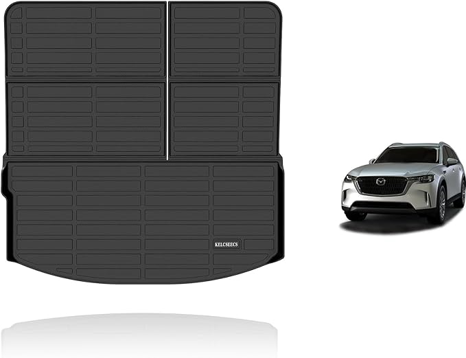 KELCSEECS All Weather Cargo Liner for 2025 Mazda CX-90 & 2024 Mazda CX90 PHEV (Plug in Hybrid) 7&8 Seater TPE All Weather Car Trunk Mats Waterproof Non-Slip 60/40 Split Folding Rear Seat