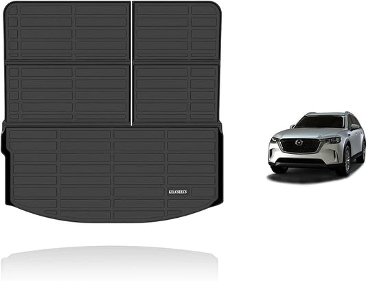 KELCSEECS All Weather Cargo Liner for 2025 Mazda CX-90 & 2024 Mazda CX90 PHEV (Plug in Hybrid) 7&8 Seater TPE All Weather Car Trunk Mats Waterproof Non-Slip 60/40 Split Folding Rear Seat