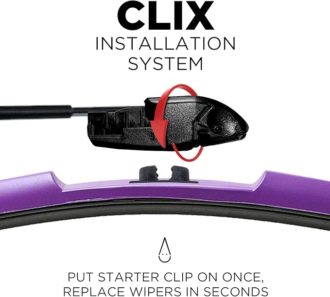 Clix Wipers - Jeep Wrangler & Gladiator (16"/16") Purple Windshield Wiper Blades (All Wrangler & Gladiator Models), All-Weather Replacement Wipers-Set of 2, Includes Quick Connect Clips (1997-2025)