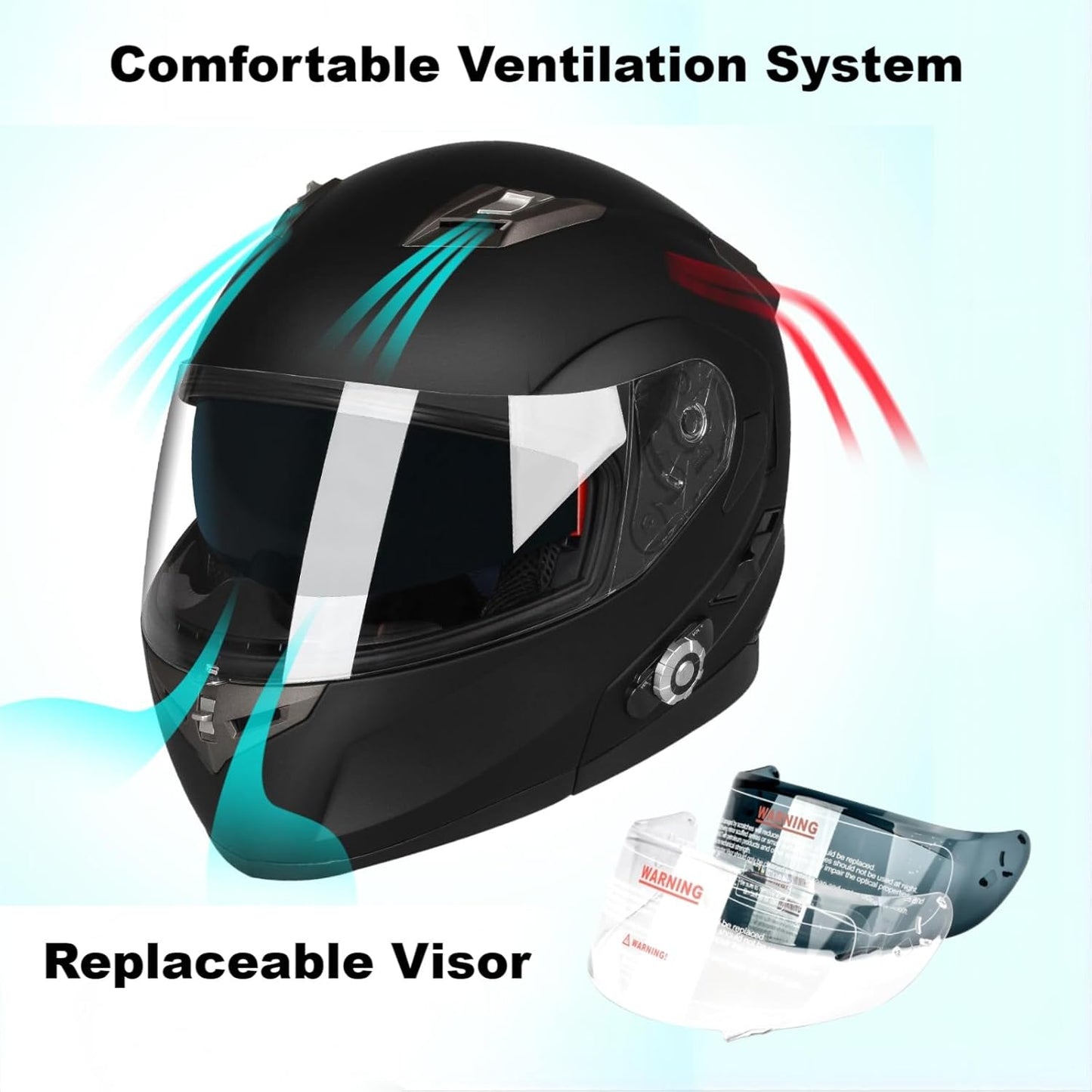 FreedConn BM2-S Bluetooth Motorcycle Helmet, Flip-Up Modular Motorbike Helmet, 500M Connectivity for 2-3 Riders, Voice Dial, Hands-Free Call, MP3, FM, DOT Certified (Large, Matte Black)