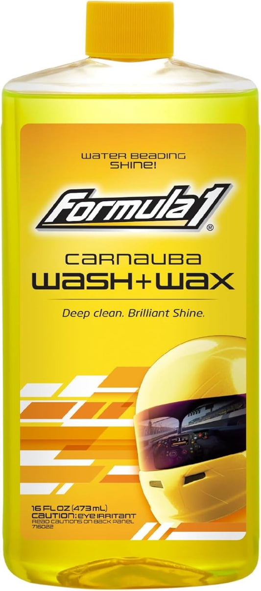 Formula 1 Car Wash and Carnauba Wax, 2-in-1 Car Cleaning Soap for Auto Detailing, Removes Tough Dirt and Leaves a Brilliant Shine (16 ounces)